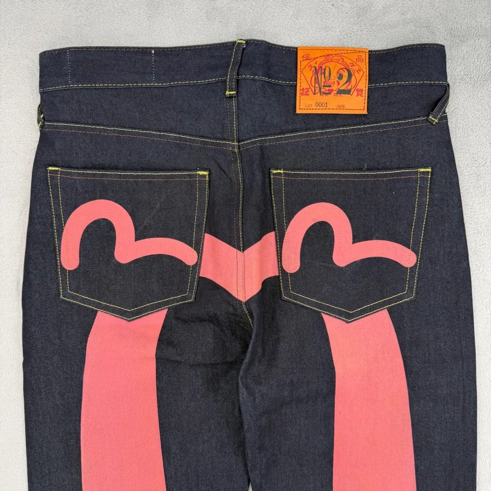Evisu Osaka Japanese Jeans Mens 34 Raw Denim Pink Seagull Logo Made in Japan
